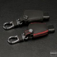 Premium Leder Schlüsselhülle / Schutzhülle (LEK37) passend für Mercedes-Benz Schlüssel - schwarz/rot