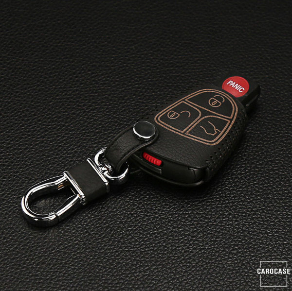 Leder Schlüssel Cover inkl. Karabinerhaken passend für Mercedes-Benz Schlüssel schwarz/schwarz LEK37-M4-12