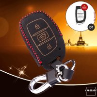 Leather key fob cover case fit for Hyundai D1 remote key black/red