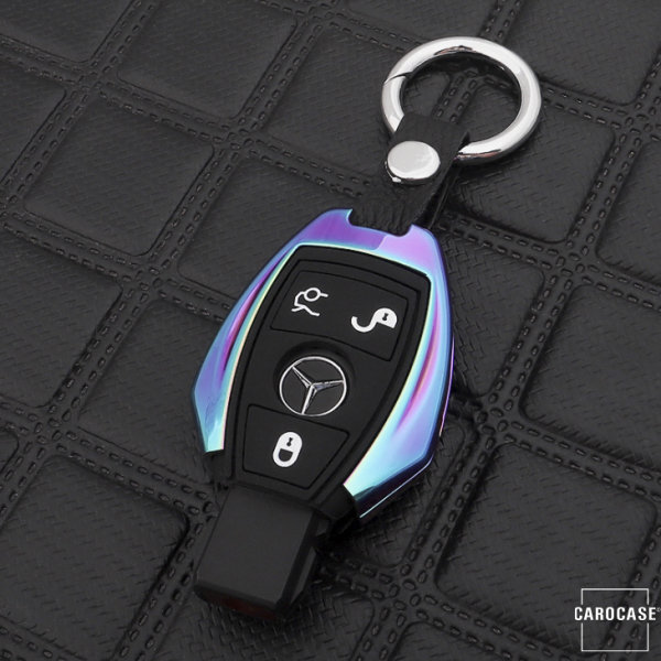 Alu Schlüssel Cover mit Silikon Tastenabdeckung passend für Mercedes-Benz Autoschlüssel mehrfarbig HEK37-M7-55