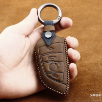 Premium Leather key fob cover case fit for BMW B7 remote key brown