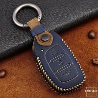 Premium Leder Cover passend für Hyundai Schlüssel + Anhänger blau LEK60-D2-4