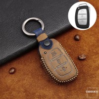 Cuero de primera calidad funda para llave de Hyundai D2 marrón
