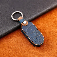 Premium Leather key fob cover case fit for Jeep, Fiat J5 remote key blue