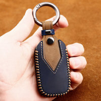 Premium Leather key fob cover case fit for Land Rover, Jaguar LR2 remote key blue