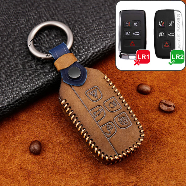 Premium Leather key fob cover case fit for Land Rover, Jaguar LR2 remote key brown