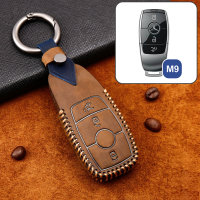 Premium Leather key fob cover case fit for Mercedes-Benz M9 remote key brown