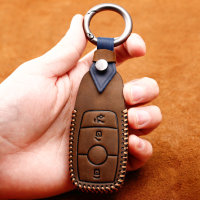 Premium Leather key fob cover case fit for Mercedes-Benz M9 remote key brown