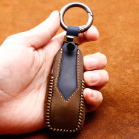 Premium Leather key fob cover case fit for Mercedes-Benz M9 remote key brown