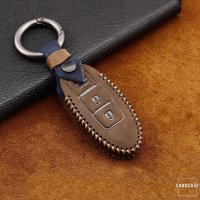 Premium Leather key fob cover case fit for Nissan N5 remote key blue