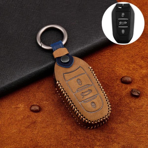 Premium Leather key fob cover case fit for Opel, Citroen, Peugeot P2 remote key brown