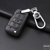 KROKO Leder Cover passend für Volkswagen Schlüssel schwarz/schwarz-LEK44-V3X-12