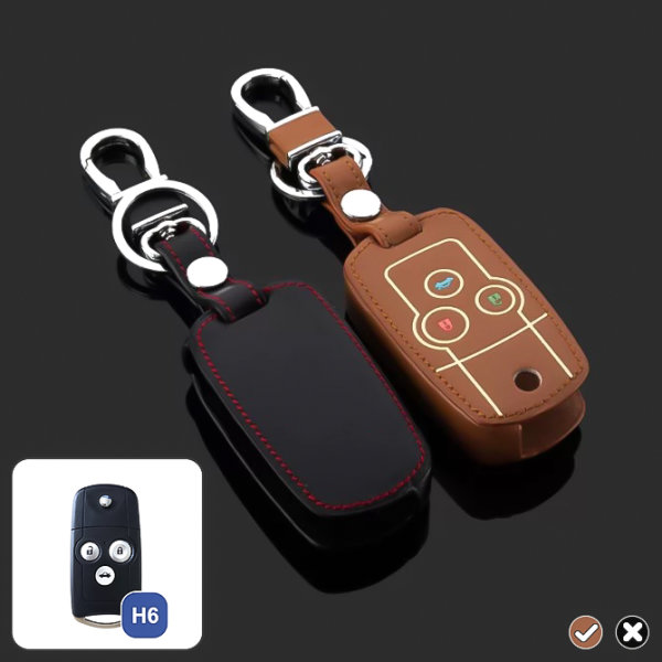 Leather key fob cover case fit for Honda H6 remote key brown