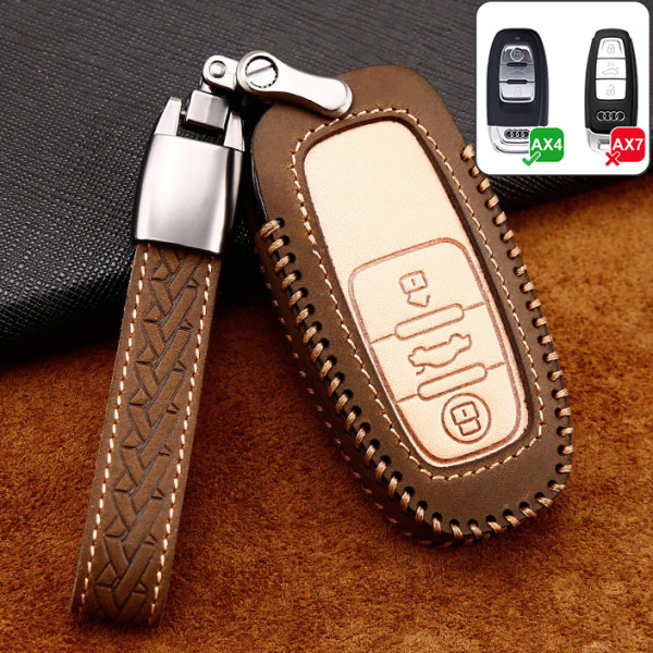 Premium Leather key fob cover case fit for Audi AX4 remote key brown