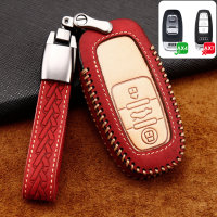 Premium Leather key fob cover case fit for Audi AX4 remote key red