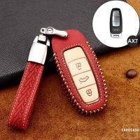 Premium Leder Cover passend für Audi Autoschlüssel inkl. Lederband und Karabiner rot LEK31-AX7-3