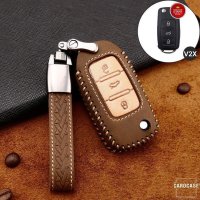 Premium Leather key fob cover case fit for Volkswagen, Skoda, Seat V2X remote key blue