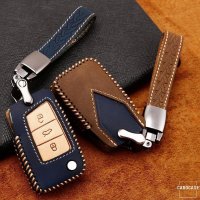 Premium Leather key fob cover case fit for Volkswagen, Skoda, Seat V3X remote key brown