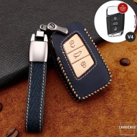 Premium Leder Cover passend für Volkswagen, Skoda, Seat Autoschlüssel inkl. Lederband und Karabiner rot LEK31-V4-3