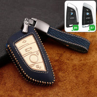 Premium Leather key fob cover case fit for BMW B6, B7 remote key blue