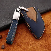 Premium Leather key fob cover case fit for BMW B6, B7 remote key blue