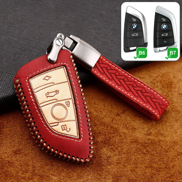 Cover Guscio / Copri-chiave Pelle premium compatibile con BMW B6, B7 rosso