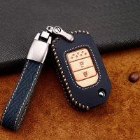 Premium Leder Cover passend für Honda Autoschlüssel inkl. Lederband und Karabiner blau LEK31-H9-4