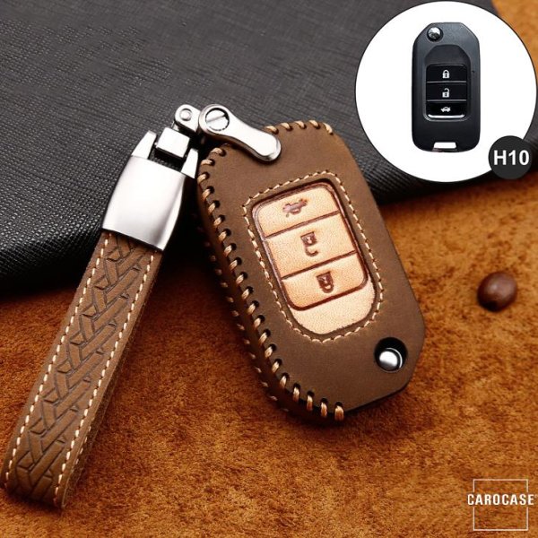Premium Leather key fob cover case fit for Honda H10 remote key brown
