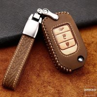 Premium Leder Cover passend für Honda Autoschlüssel inkl. Lederband und Karabiner braun LEK31-H10-2