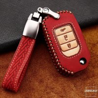 Premium Leder Cover passend für Honda Autoschlüssel inkl. Lederband und Karabiner rot LEK31-H10-3