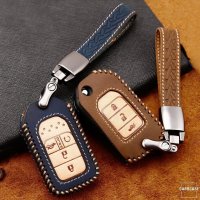 Premium Leder Cover passend für Honda Autoschlüssel inkl. Lederband und Karabiner braun LEK31-H11-2