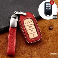 Premium Leder Cover passend für Honda Autoschlüssel inkl. Lederband und Karabiner braun LEK31-H12-2