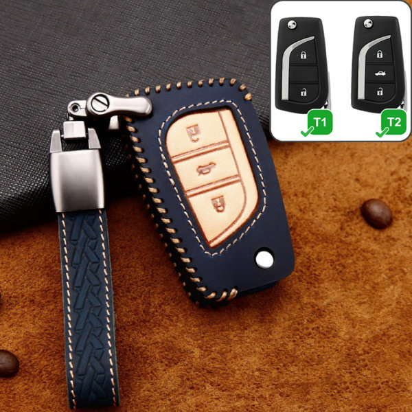 Premium Leather key fob cover case fit for Toyota, Citroen, Peugeot T1, T2 remote key blue