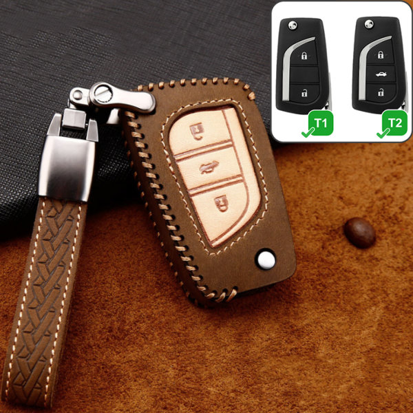 Cover Guscio / Copri-chiave Pelle premium compatibile con Toyota, Citroen, Peugeot T1, T2 marrone