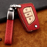 Premium Leather key fob cover case fit for Toyota, Citroen, Peugeot T1, T2 remote key red