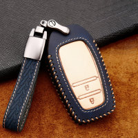 Premium Leder Cover passend für Toyota Autoschlüssel inkl. Lederband und Karabiner blau LEK31-T3-4