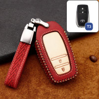 Premium Leder Cover passend für Toyota Autoschlüssel inkl. Lederband und Karabiner rot LEK31-T3-3