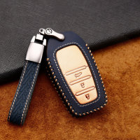 Premium Leder Cover passend für Toyota Autoschlüssel inkl. Lederband und Karabiner blau LEK31-T4-4