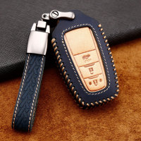 Premium Leder Cover passend für Toyota Autoschlüssel inkl. Lederband und Karabiner blau LEK31-T6-4