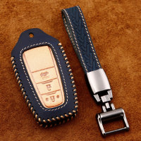 Premium Leather key fob cover case fit for Toyota T5, T6 remote key blue
