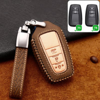 Premium Leather key fob cover case fit for Toyota T5, T6 remote key brown