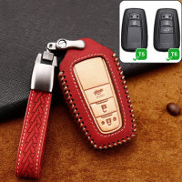 Premium Leder Cover passend für Toyota Autoschlüssel inkl. Lederband und Karabiner rot LEK31-T6-3