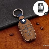 Premium Leder Cover passend für Kia Schlüssel + Anhänger braun LEK60-K7-2