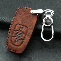 Leather key fob cover case fit for Audi AX5 remote key light brown