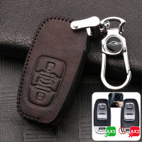 Leather key fob cover case fit for Audi AX5 remote key dark brown