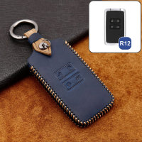 Premium Leather key fob cover case fit for Renault R12 remote key blue