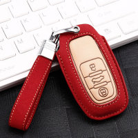 Premium Leder Schlüsselhülle / Schutzhülle (LEK59) passend für Audi Schlüssel inkl. Lederband - rot