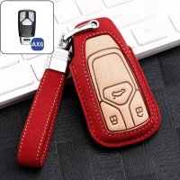 Funda protectora de cuero premium (LEK59) para llaves Audi Incluye correa de piel +  - rojo