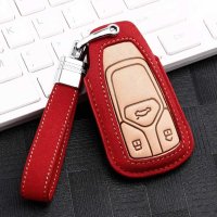 Premium Leder Schlüsselhülle / Schutzhülle (LEK59) passend für Audi Schlüssel inkl. Lederband - rot