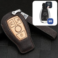 Premium leather key cover (LEK59) for Mercedes-Benz keys incl. leather strap / keychain - grey